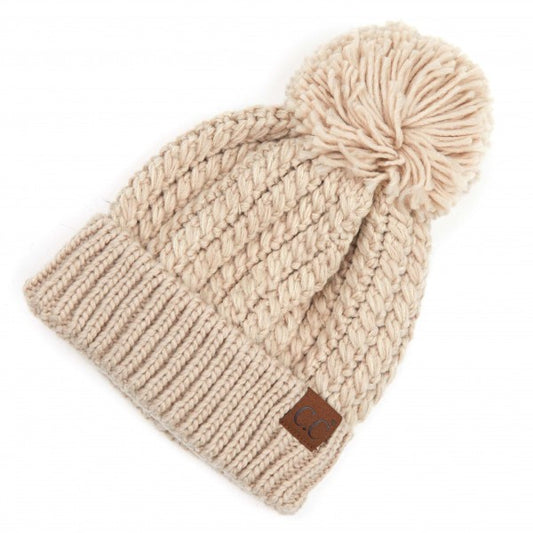 C.C Twisted Mock Cable Knit Pom Beanie