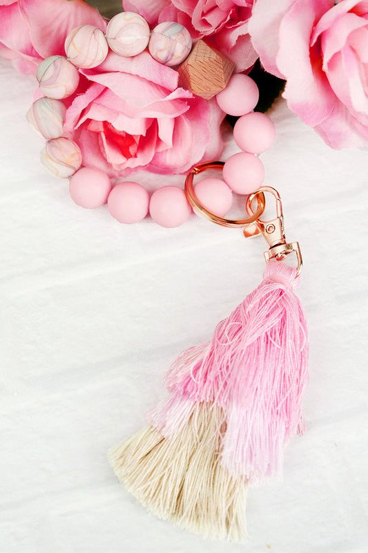 Pink Tiered Tassel Beaded Bracelet Keychain