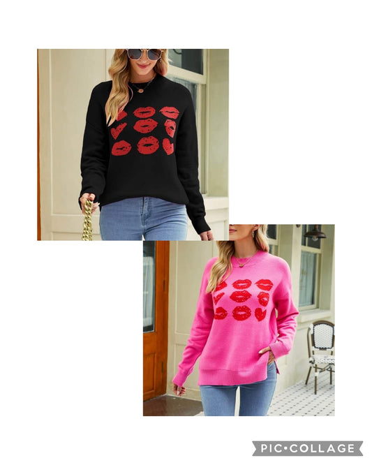 Red Lips and Hearts Valentine Sweater