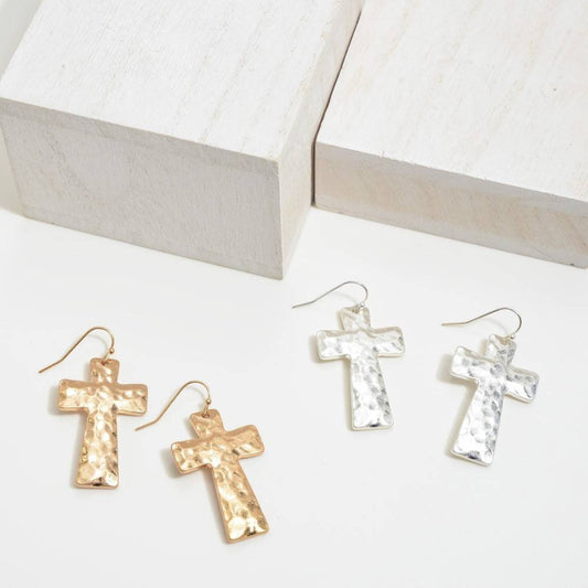 Cross Earrings, Hammered Cross Earrings, Spring Earrings, Gift for Easter, Easter gift, Western Earrings
